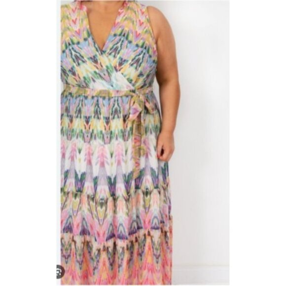 Danny & Nicole Womens maxi dress size 22w pattern chiffon Sleeveless lined plus - Picture 1 of 9